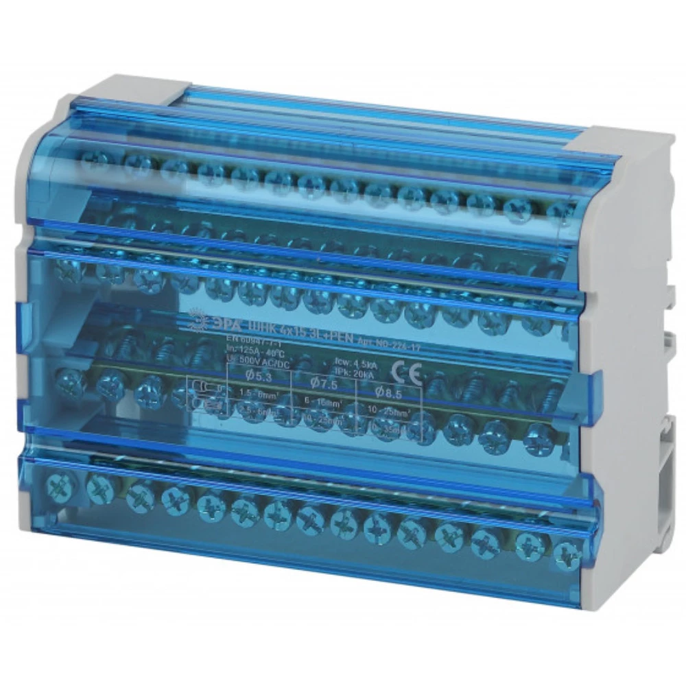 Шины на DIN-рейку ЭРА NO-224-17 в корпусе кросс-модуль ШНК 4х15 3L+PEN, количество полюсов - 4, количество зажимов на полюс - 15 Б0043935 Шины на DIN-рейку ЭРА NO-224-17 в корпусе кросс-модуль ШНК 4х15 3L+PEN, количество полюсов - 4, количество зажимов на полюс - 15 Б0043935