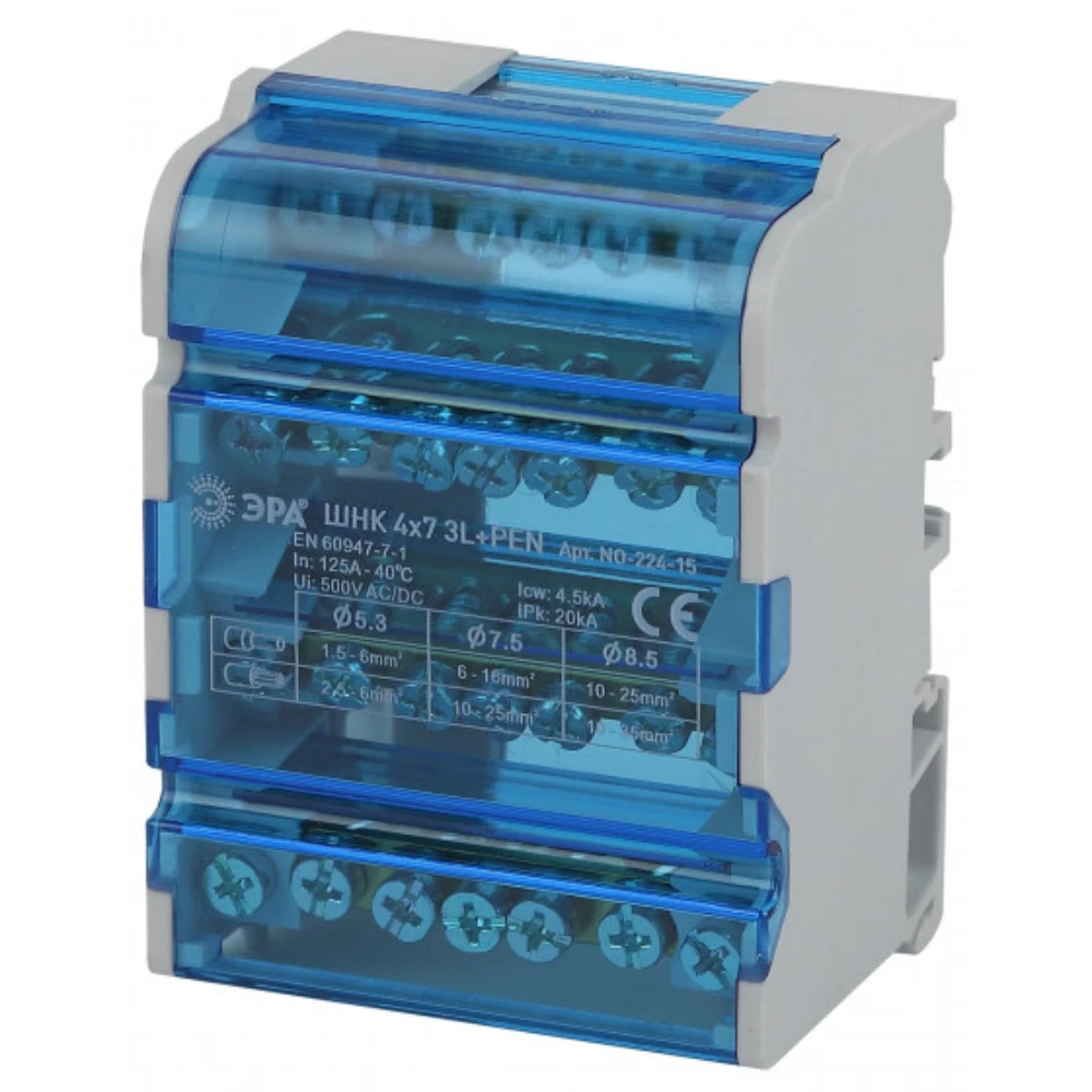 Шины на DIN-рейку ЭРА NO-224-15 в корпусе кросс-модуль ШНК 4х7 3L+PEN, количество полюсов - 4, количество зажимов на полюс - 7 Б0043933 Шины на DIN-рейку ЭРА NO-224-15 в корпусе кросс-модуль ШНК 4х7 3L+PEN, количество полюсов - 4, количество зажимов на полюс - 7 Б0043933