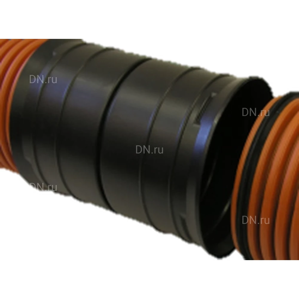Муфта двухраструбная Политэк Дн150, для гофрированных труб систем наружной канализации и дренажа, материал - полиэтилен, цвет - черный