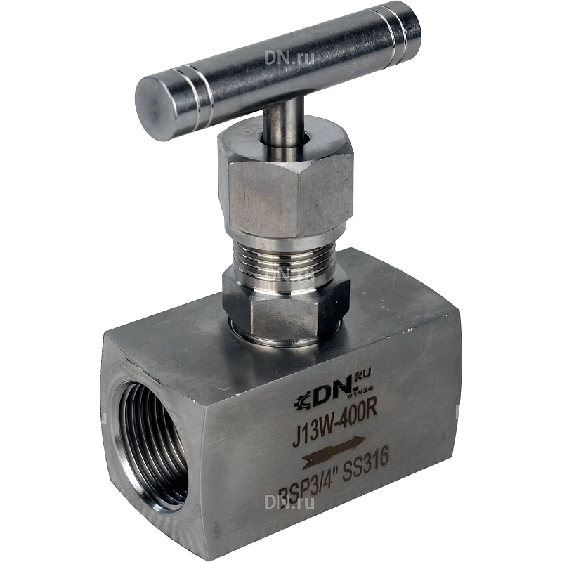 Клапан игольчатый VN3232M-T-Ht 1 1/4″ Ду32 Ру400 резьбовой, корпус - нержавеющая сталь 316, уплотнение - металл, с Т-образной рукояткой